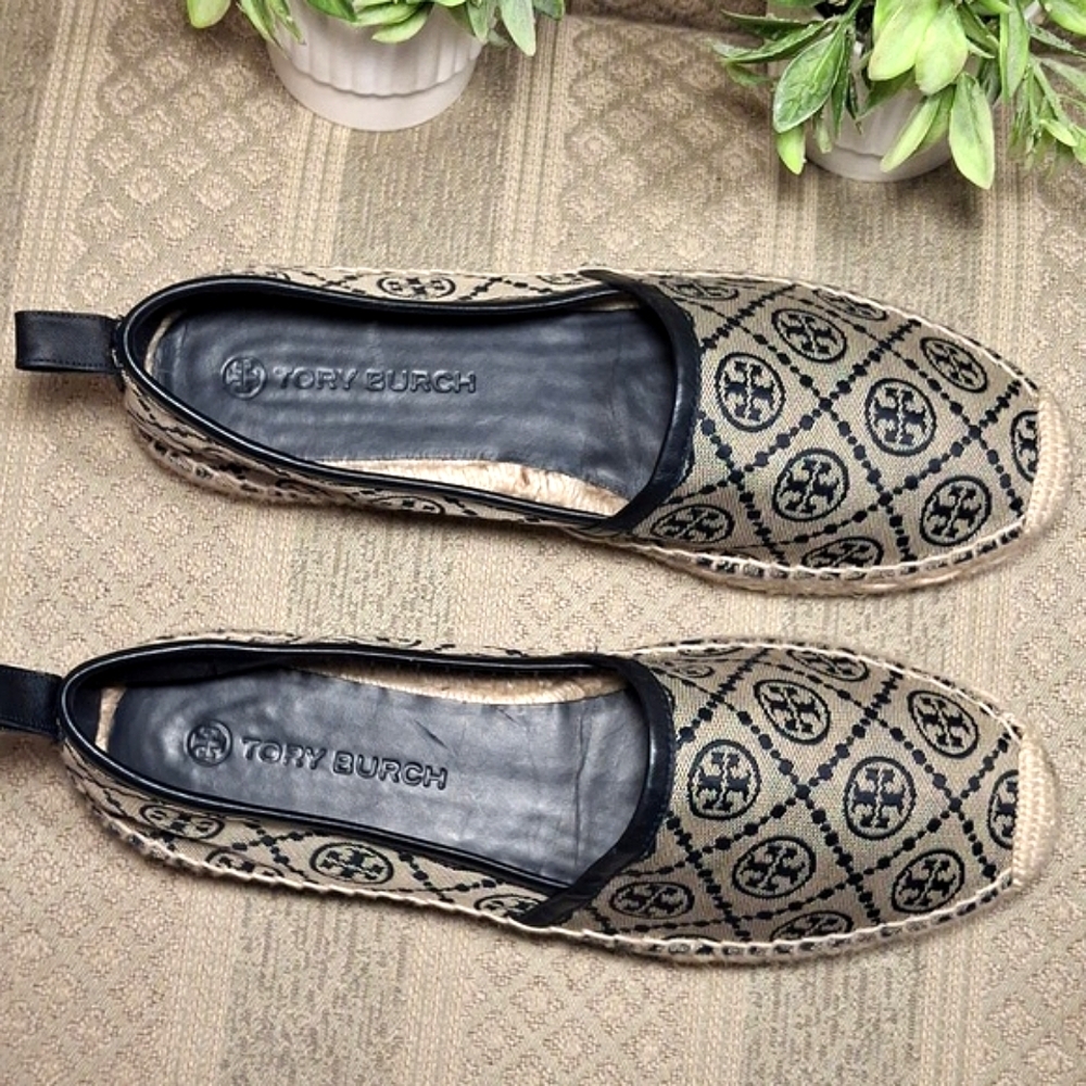 Tory Burch Beige and Black Logo Espadrilles - Picture 10 of 16